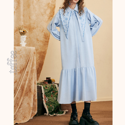 レースカラーブルーワンピース　Z00528