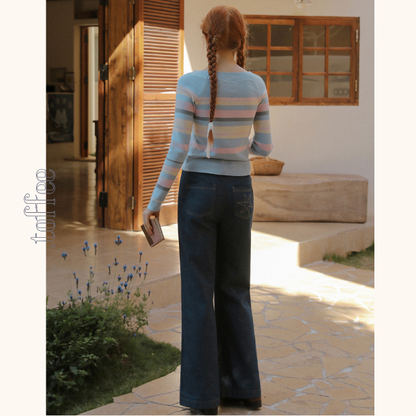 スターフラワー刺繍ブーツカットデニム《Z00830》