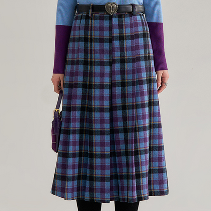 ハイウエストチェック柄ミモレ丈スカート　《Z00656》