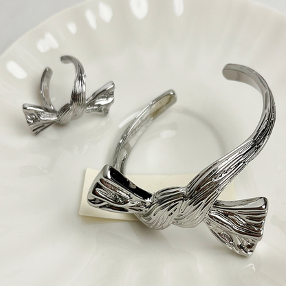 シルバーリボンブレスレット＆リングの2点セット　Z00406