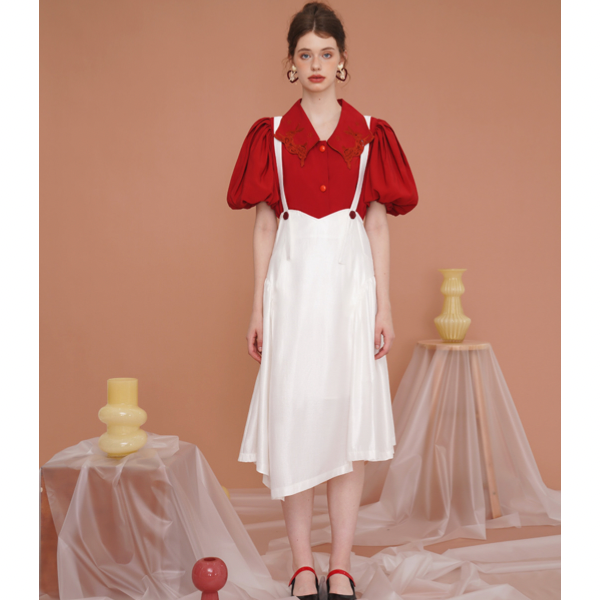 【2color】Vカットストラップワンピース X-185