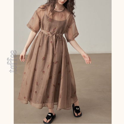 フローラルプリントシフォンワンピース《Z00995》