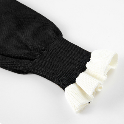 フリル付きAラインブラックワンピース X-485