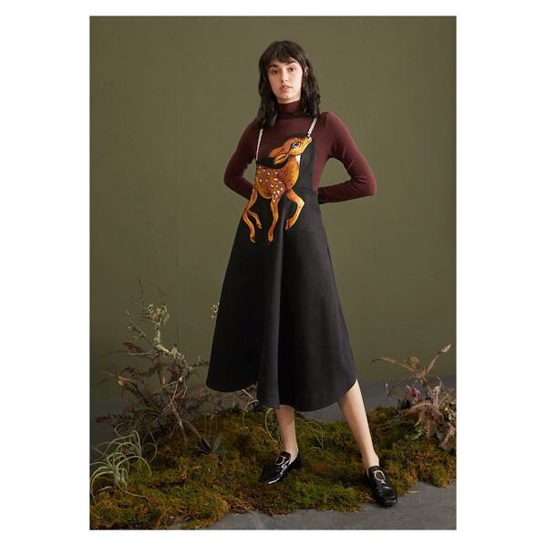 バンビ刺繍サスペンダースカート C0075