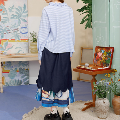 レトロ可愛い花刺繍レイヤードスカート《Z01056》