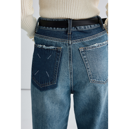 デニムブルーハイウエストワイドレッグジーンズ X-539