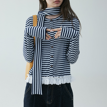 レースヘムストライプシャツ 《Z00635》