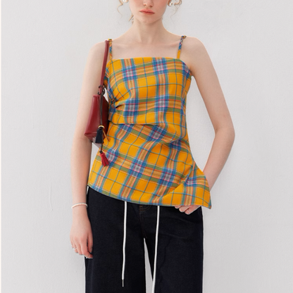 タータンチェックアシンメントリーヘムキャミソール《Z01013》