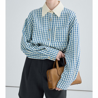 ギンガムチェックのクレリックシャツ X-288