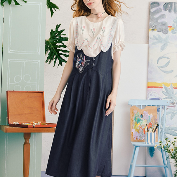 ノスタルジック花刺繍ブラウス《Z01057》