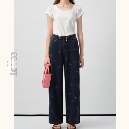 リボンジャガードデニムパンツ《Z00989》