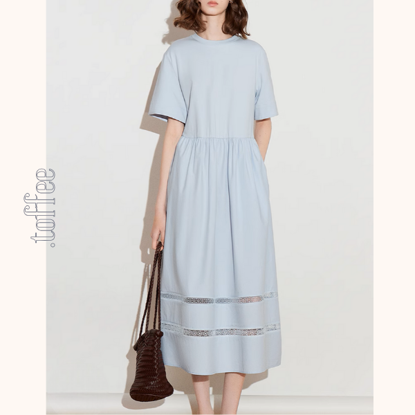 【2color】メッシュレースAラインミモレ丈ワンピース《Z00924》