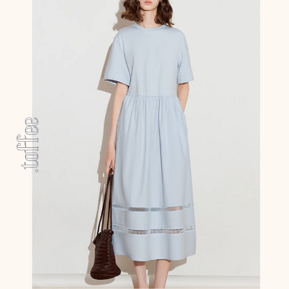 【2color】メッシュレースAラインミモレ丈ワンピース《Z00924》