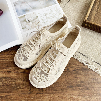 【２color】フラワーエンブロイダリーレトロシューズ　AU-131