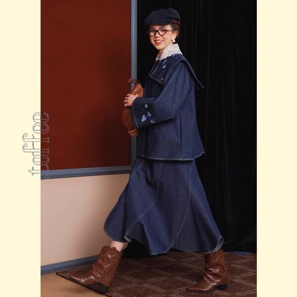 アートワークが映える：レトロ感溢れる刺繍デニムジャケット 《C0208》