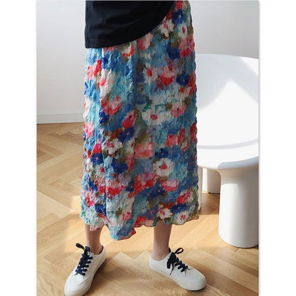 油絵のようなフラワー柄スカート