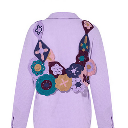 【2color】かぎ編みマルチカラーフラワーモチーフベスト＆レースディテールルーズシャツセットアップ    《Z00654》