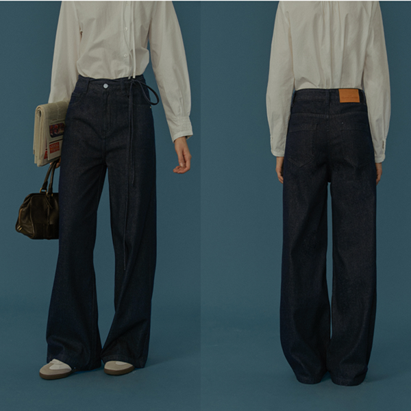 ストラップ付きハイウエストデニムパンツ　Z00555