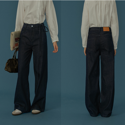 ストラップ付きハイウエストデニムパンツ　Z00555