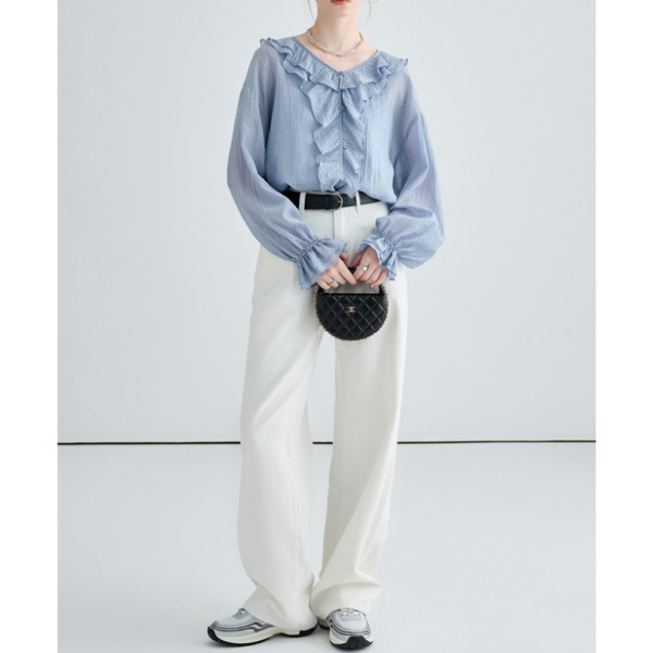 タック入りホワイトストレートデニム X-294