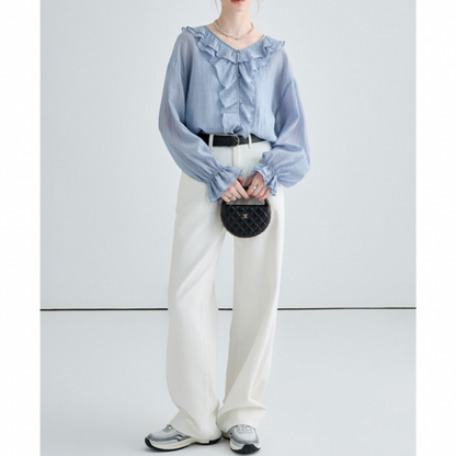 タック入りホワイトストレートデニム X-294