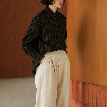 ストライプポロカラールーズシャツ　《Z00813》