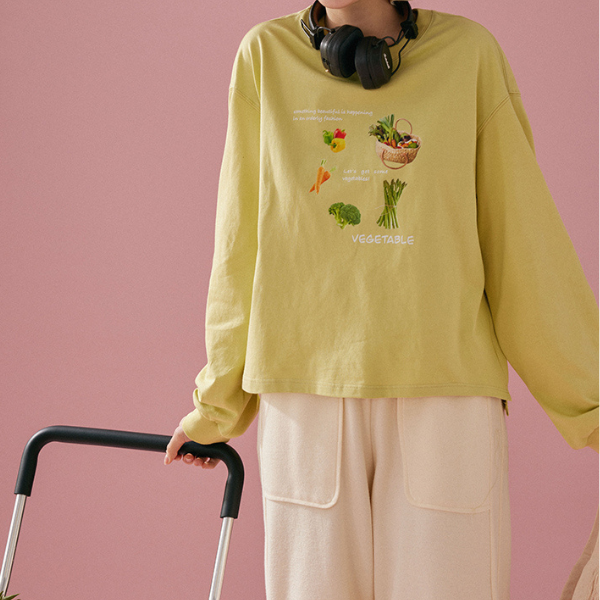 【2color】ベジタブルプリント入りロングTシャツ Z00128
