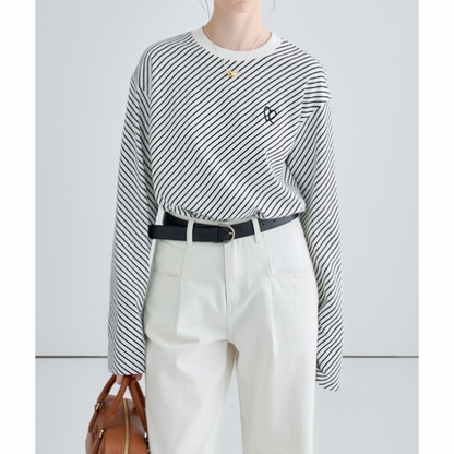 斜めストライプカットソー X-293
