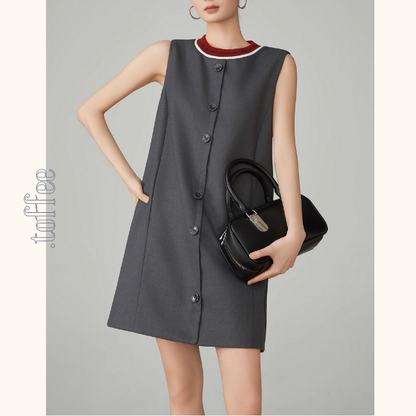 ノースリーブAラインフロントボタンワンピース《Z00921》