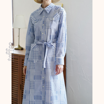 チェック柄パッチワークシャツワンピース　Z00469