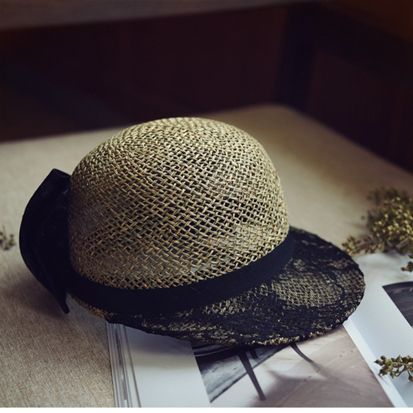 バックリボン付ストローベースボールキャップ　Z00403