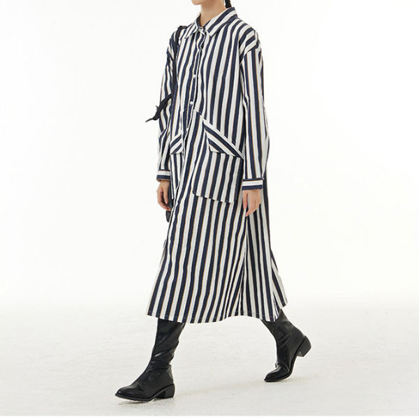 【2color】ストライプシャツワンピース X-349