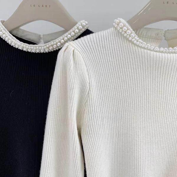 【2color】パールネックが輝くラグジュアリーニットセーター《Z01312》