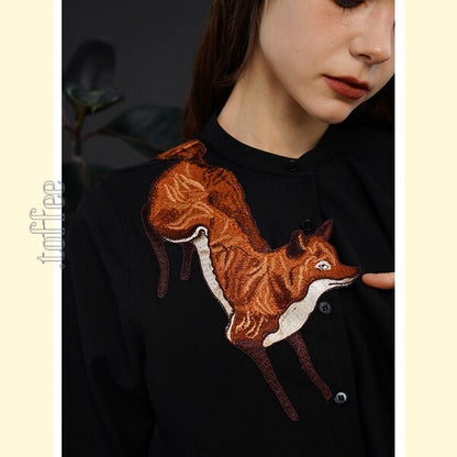 【2color】「小狐物語」森の中のキツネとアシンメトリーフリルブラウス C0182