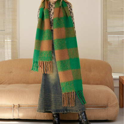 【3color】チェックパターンスーパーロングスカーフ X-453