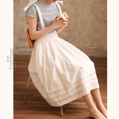 花刺繍ホワイトサスペンダースカート《Z01053》