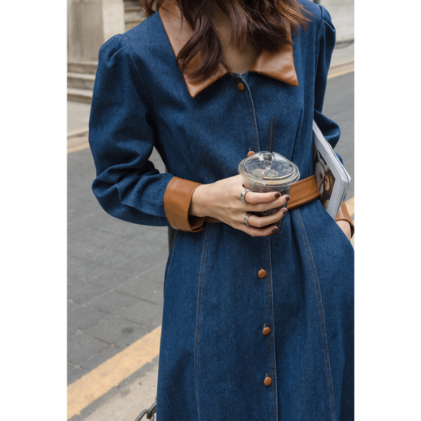 異素材ミックスバイカラーデニムワンピース　AU-225