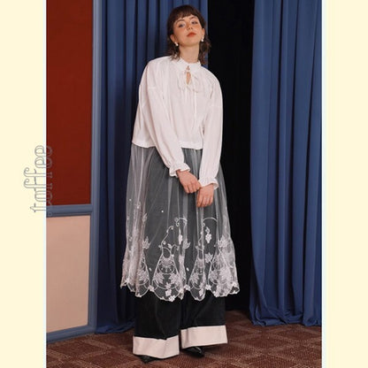 純白の夢幻：芸術的な刺繍レースのワンピース 《C0196》