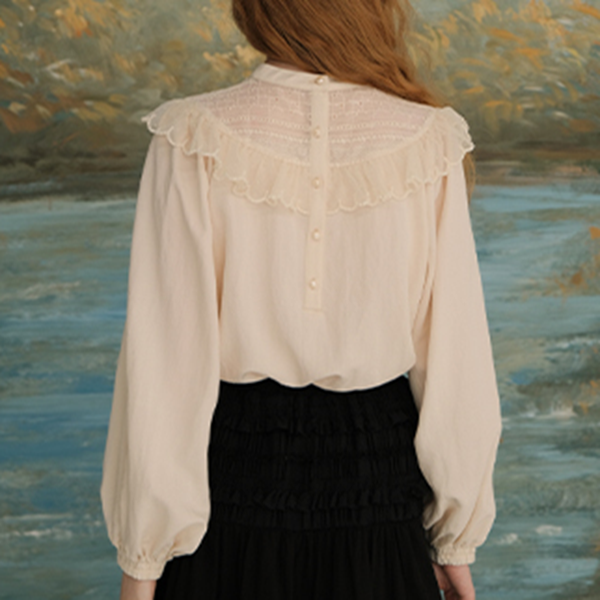 パールデコラティブバルーンスリーブブラウス Z00627