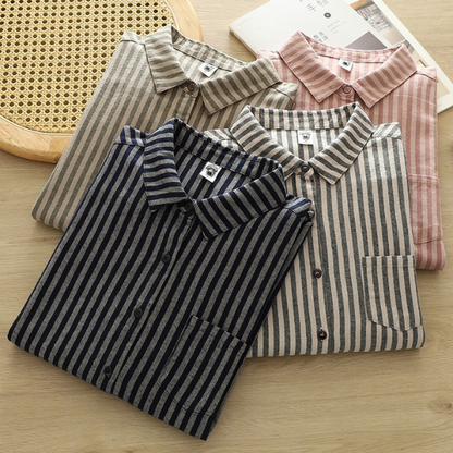 【4color】胸ポケット付きストライプ柄ボタンダウンシャツ　《Z00727》