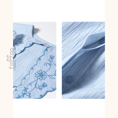 レースカラーブルーワンピース　Z00528