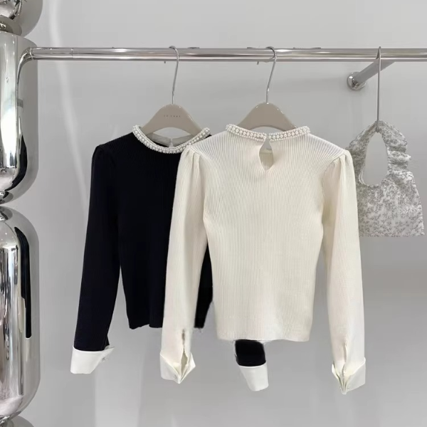 【2color】パールネックが輝くラグジュアリーニットセーター《Z01312》