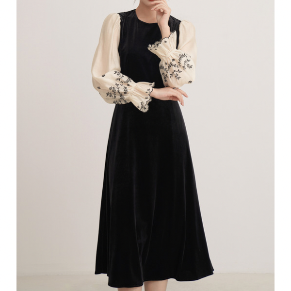 フレンチラペルエレガントワンピース w-166