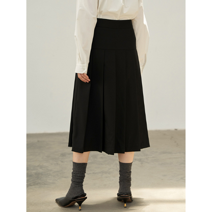 【2color】二つのベルト付きミモレ丈Aラインプリーツスカート Z00223
