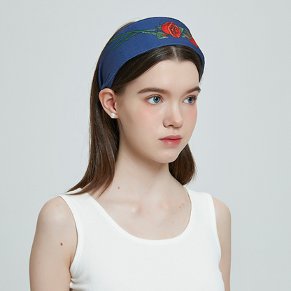 ローズプリントデニムカチューシャ X-102