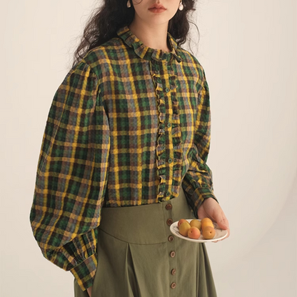 パフスリーブチェック柄ブラウス　Z00451