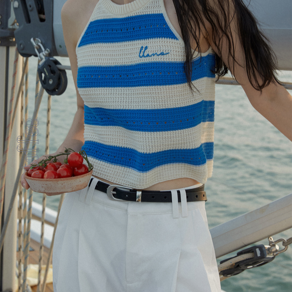 【2color】ホルターネックストライプニットトップ　Z00388