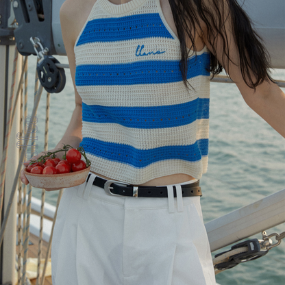 【2color】ホルターネックストライプニットトップ　Z00388