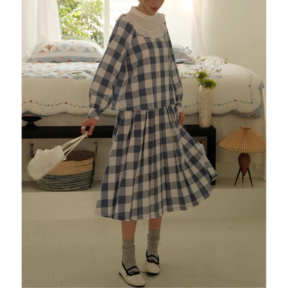 チェック柄ドールカラーブラウス＆スカートセットアップ Z00085