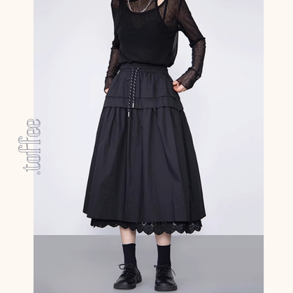 【2color】レースヘムAラインロングスカート《Z00988》